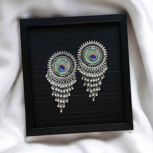 Traditional Oxidized Peacock Earrings - Image 2