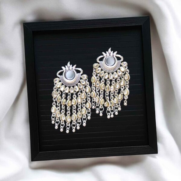 Oxidized Stone Studded Drop Earrings - Image 2