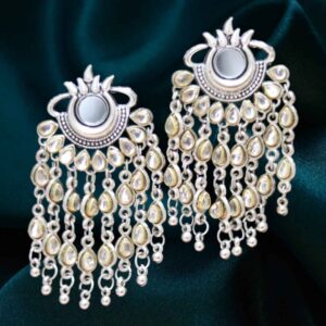 Oxidized Stone Studded Drop Earrings
