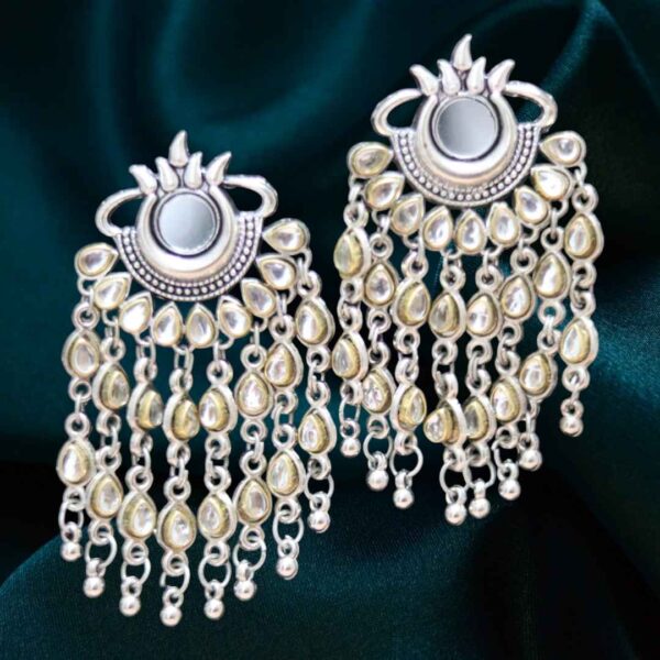 Oxidized Stone Studded Drop Earrings