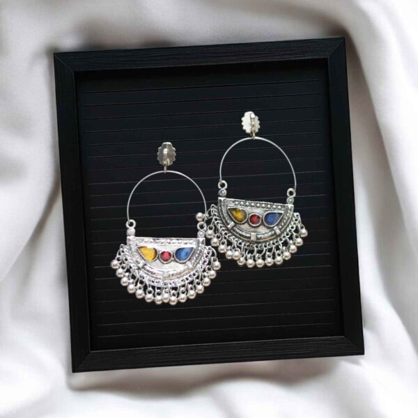Oxidized Chandbali Earrings - Multicolor - Image 2