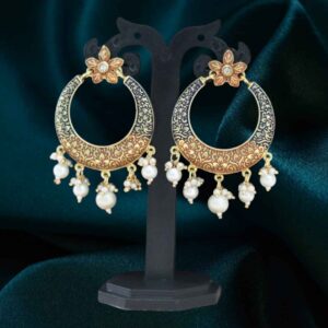 Elegant Meenakari Chandbali Earrings with Pearls
