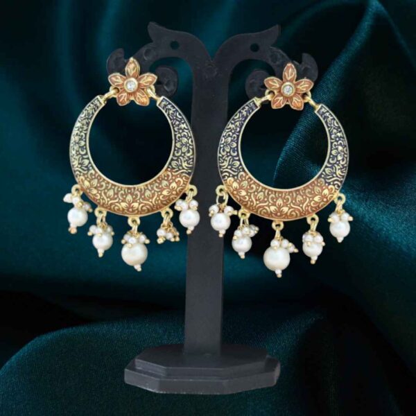 Elegant Meenakari Chandbali Earrings with Pearls
