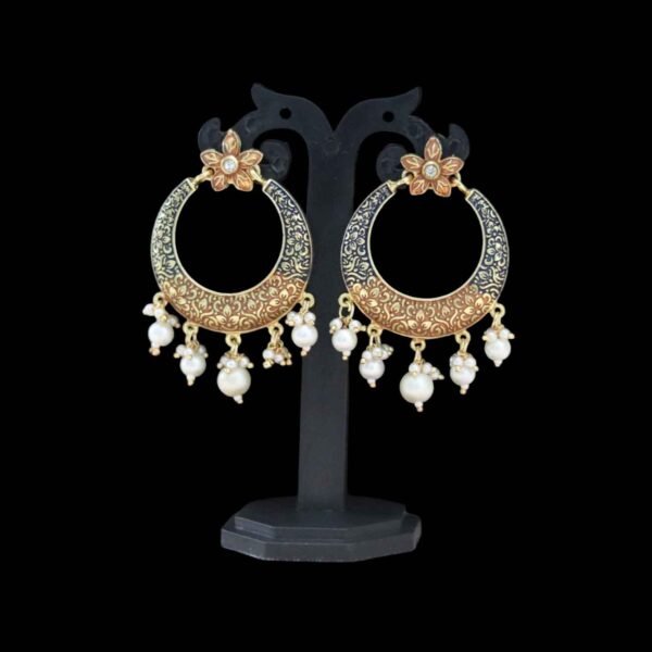 Elegant Meenakari Chandbali Earrings with Pearls - Image 2