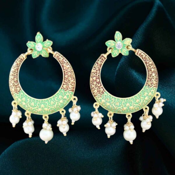 Elegant Meenakari Chandbali Earrings with Pearls - Image 7