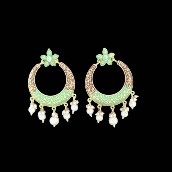 Elegant Meenakari Chandbali Earrings with Pearls - Image 6
