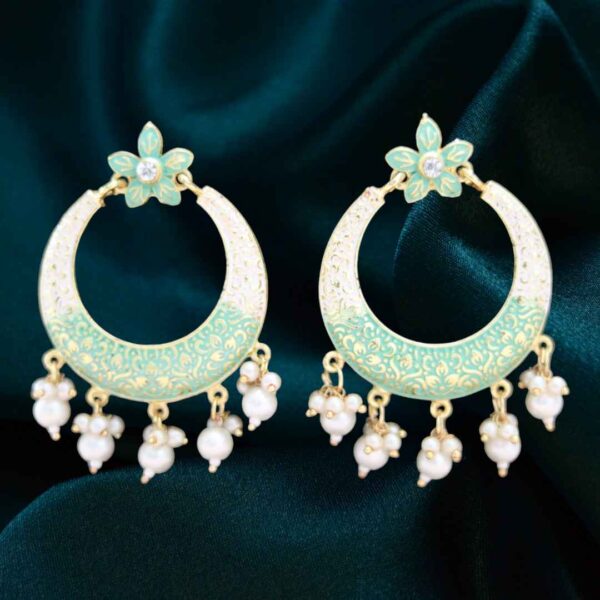 Elegant Meenakari Chandbali Earrings with Pearls - Image 5