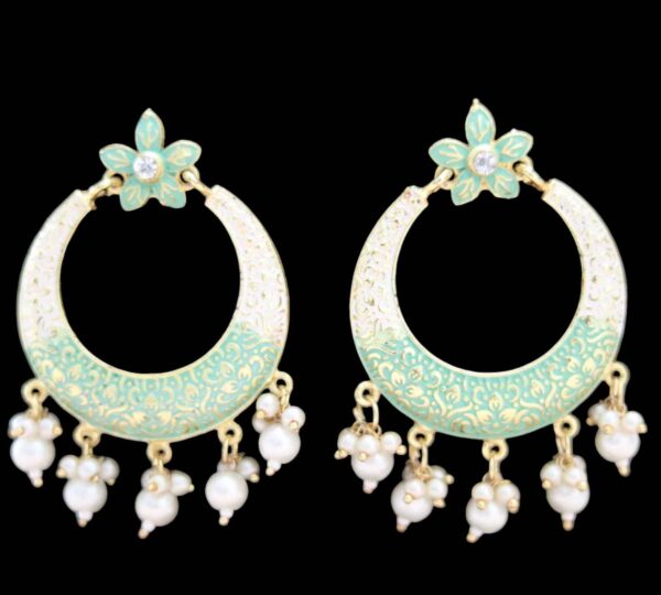 Elegant Meenakari Chandbali Earrings with Pearls - Image 4