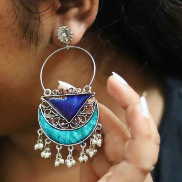 Blue - Silver Drop Earrings - Image 2