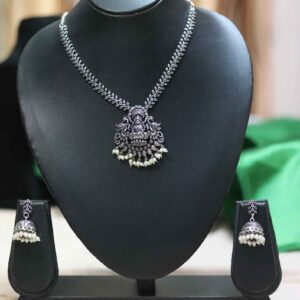 Oxidised Silver Saraswati Chain Set