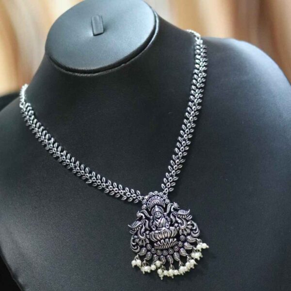 Oxidised Silver Saraswati Chain Set - Image 2