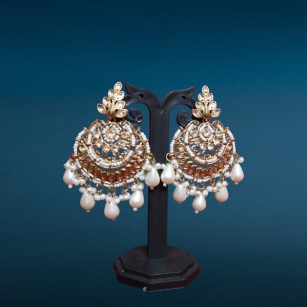 Gold Tone Chandbali Traditional Earrings - Image 2