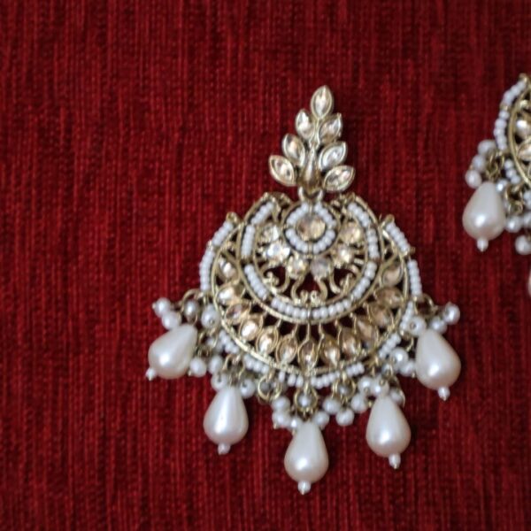 Gold Tone Chandbali Traditional Earrings - Image 3