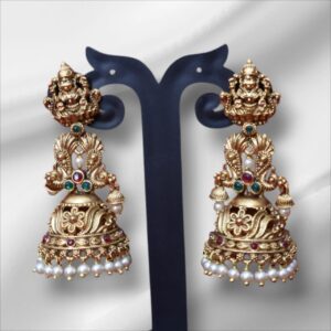 Matte Gold Stone Temple Lakshmi Jhumka