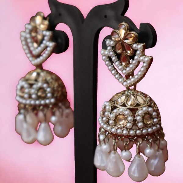 Traditional White Pearl Jhumka - Image 2
