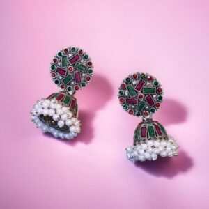 Premium green n red stone jhumka