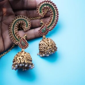 Kemp copper earcuff earrings with chain