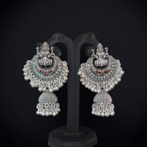 Silver oxidized antique temple cut lakshmi jhumka