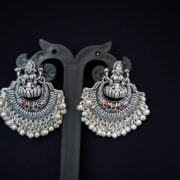 Silver oxidized antique temple cut lakshmi jhumka - Image 3