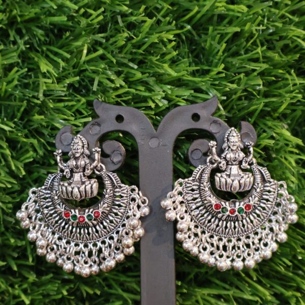 Silver oxidized antique temple cut lakshmi jhumka - Image 4