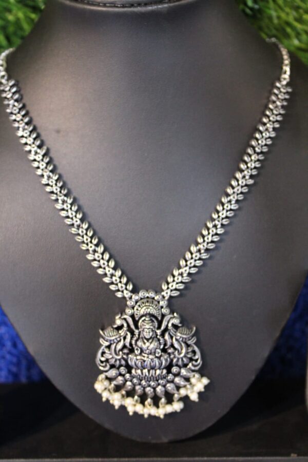 Oxidized silver long lakshmi temple haram