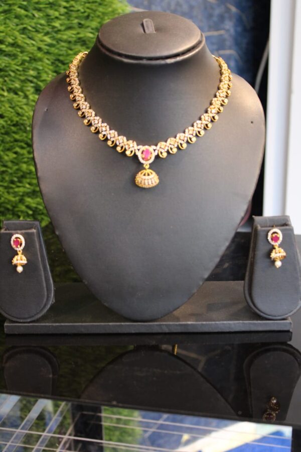 Premium ad diamond necklace set ( 3 changeable coloured stone ) - Image 2