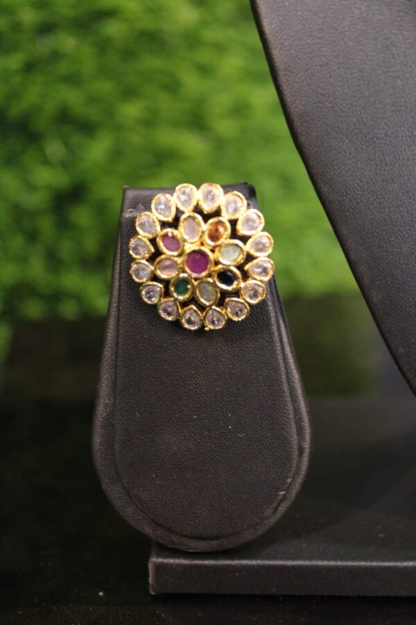 Premium cz navarathna block stone flower long haram - Image 3