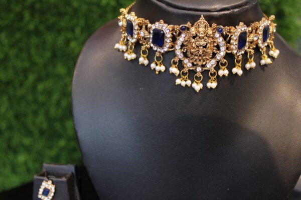 Traditional saraswati multicolor stone studded choker set - Image 6