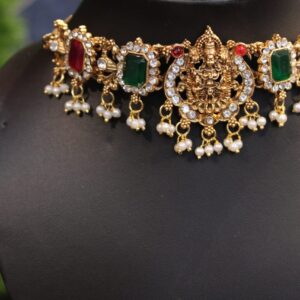 Traditional saraswati multicolor stone studded choker set