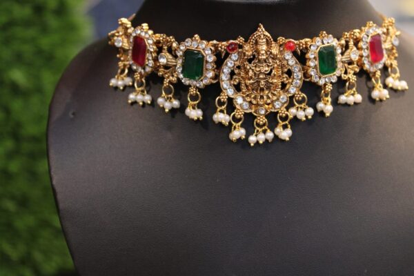 Traditional saraswati multicolor stone studded choker set