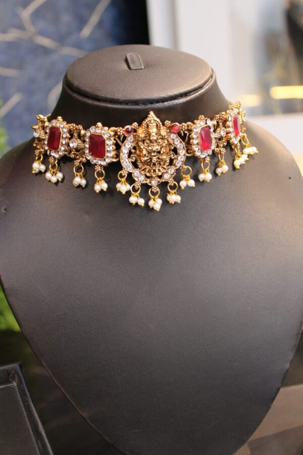 Traditional saraswati multicolor stone studded choker set - Image 4