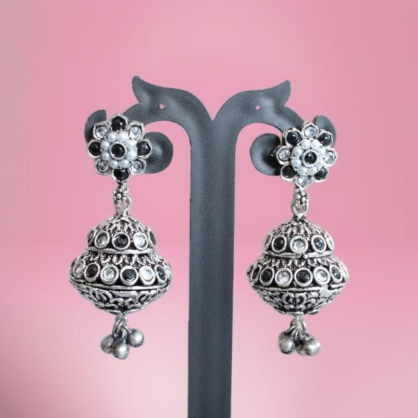 Oxidised Contemporary Pot Jhumka - Image 4
