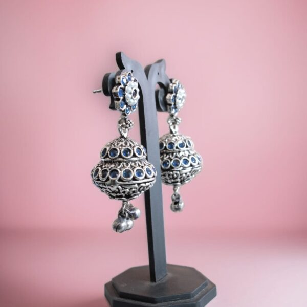 Oxidised Contemporary Pot Jhumka - Image 3