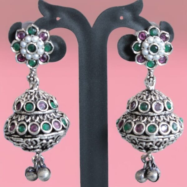 Oxidised Contemporary Pot Jhumka - Image 7