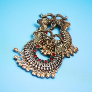 Elephant head chandbali jhumki with beads gold/silver