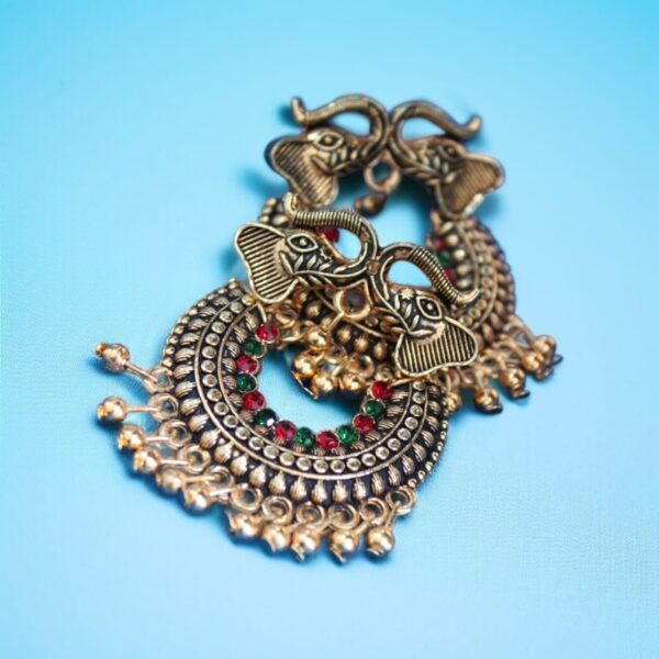 Elephant head chandbali jhumki with beads gold/silver