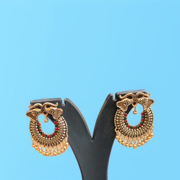 Elephant head chandbali jhumki with beads gold/silver - Image 4