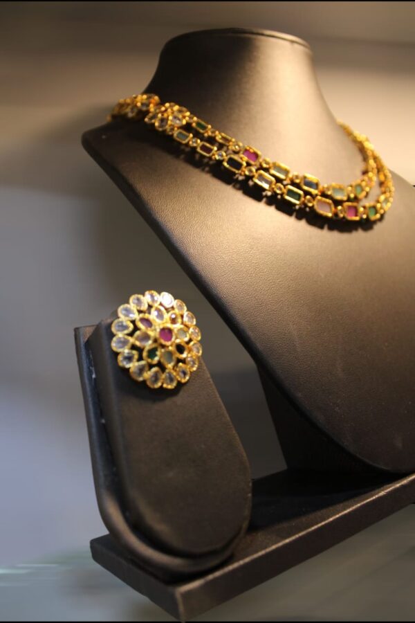 Premium AD 2 layered block stone necklace - Image 3