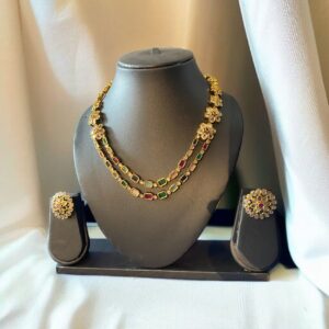 Premium AD 2 layered block stone necklace