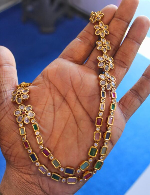 Premium AD 2 layered block stone necklace - Image 4