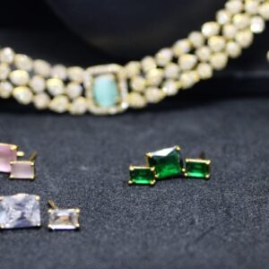 Premium ad diamond necklace set ( 5 changeable coloured stone )