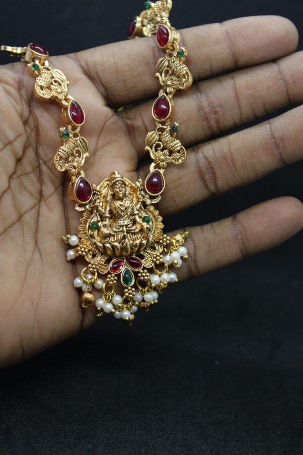 gold plated multistone saraswati necklace set - Image 4