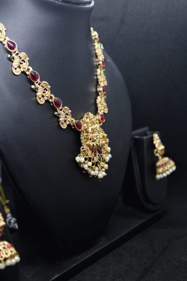 gold plated multistone saraswati necklace set - Image 3