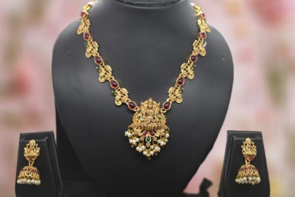 gold plated multistone saraswati necklace set