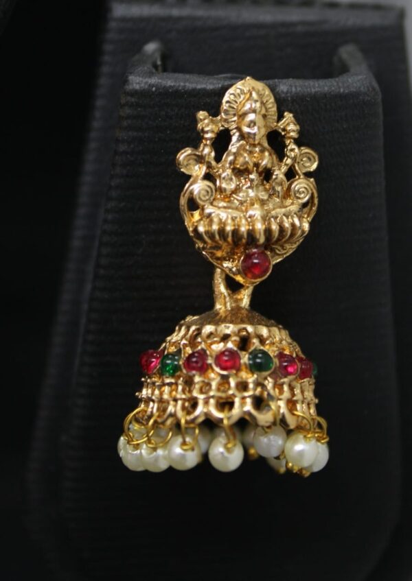 gold plated multistone saraswati necklace set - Image 2