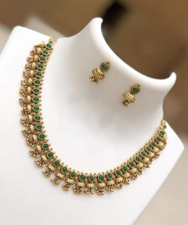 Matte finish Kempu stone delicate necklace set - Image 2