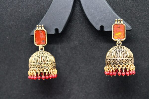 Jhumka and Glass Bangles Red Combo - Image 3