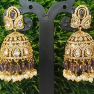 Diamond studded victoria jhumki with violet tassels