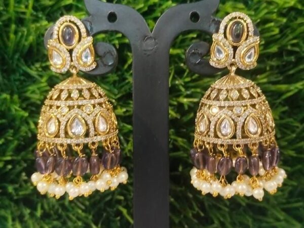 Diamond studded victoria jhumki with violet tassels
