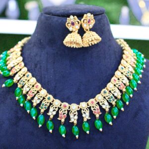 Golden green pearl necklace set